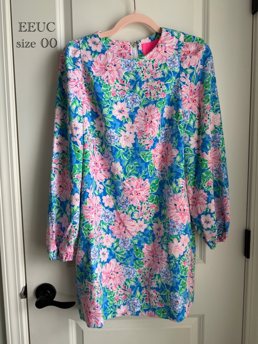 Lilly Pulitzer Blue Floral Shift Dress with Pink & Green Accents